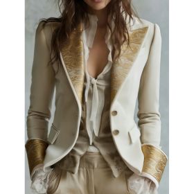 Velvet Pocket Suit With Printed Lapel And Flared Sleeves, Long-sleeved Blazer. (Option: 3 style-5XL)