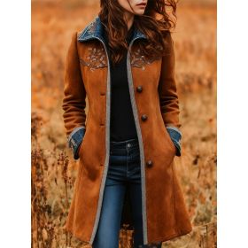 Geometric Print Casual Mid-length Wool Coat (Option: Color3-M)