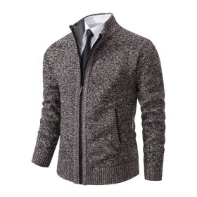 Men's Solid Color Stand Collar Cardigan Sweaters Coat (Option: Coffee-M)