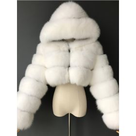 Colorful Short Coat With Hood, Warm Upper Garment, Plus Size (Option: White-S)