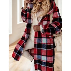 Women's Plaid Hooded Coat With Pocket Detail (Option: Red-S)