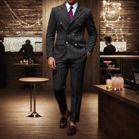 Mens Striped Business Suit Set (Option: Black-S)