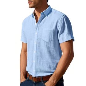 Solid Color Linen Shirt Short Sleeve Men (Option: Light Blue-S)