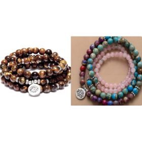 Amazon Stone Tiger Eye Stone Bracelet Necklace 108 Buddha Beads Lotus Bracelet (Option: Set-1PC)