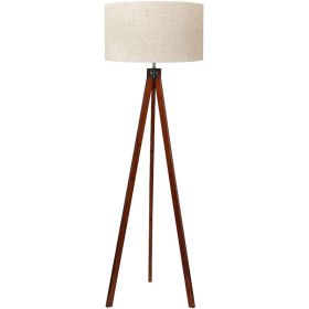 Tripod Floor Lamp Mid Century Modern Standing Lamps For Living Room  Light-Diffusing Linen Shade Premium Rubberwood Tripod With E26 Base  Adding Warmt (Option: Light brown)