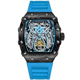 Barrel-shaped Fully Automatic Mechanical Luminous New Sports Fashion Mens Hollow-out Watch (Option: Sky Blue)