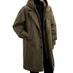 Coat Coat Men's False Two Pieces Hooded Mid-length Trench Coat (Option: FY002 Army Green-XS)