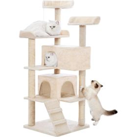Made4Pets 56-inch Multi-Tier Cat Tree, Indoor Cat Cat Bed, Scratching Post, Toy, Activity Center, Playhouse, Kitten (Option: beige)