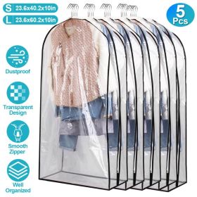 5 Pack 60In OR 40In Options Garment Bag For Hanging Clothes Organization Dustproof Waterproof Hanging Clothes Storage Bag Clear Transparent Suits Cove (Option: S)
