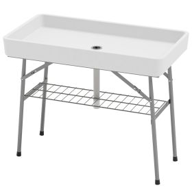 3.4ft Folding Ice Cooler Table With Drain, Fill And Chill Table Outdoor Table Cooler With Storage Shelf, Drink Cooler For Parties Picnic BBQ Camp (Option: white)