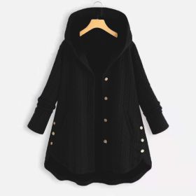 Fashion New Solid Color Hooded Single-breasted Women's Cotton Jacket Mid-length Irregular (Option: Black-XL)