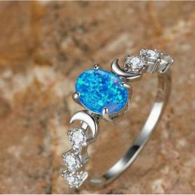 New Love Moon Three Claw Ring On Both Sides Simple (Option: Blue-No10)