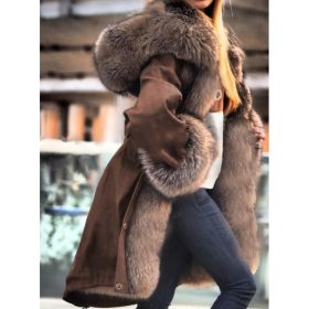 Long-sleeved Oversized Coat With A Fur Collar And Hood (Option: 2XL-Coffee color)