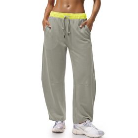 Fisoew Womens Wide Leg Sweatpants Baggy Drawstring Elastic Waisted Travel Track Pants Color Block Joggers With Pockets (Option: Dark Grey-L)