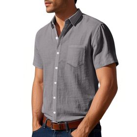 Solid Color Linen Shirt Short Sleeve Men (Option: Dark Gray-S)