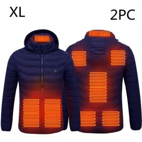New Heated Jacket Coat USB Electric Jacket Cotton Coat Heater Thermal Clothing Heating Vest Men's Clothes Winter (Option: Blue Zone8 2PC-XL)