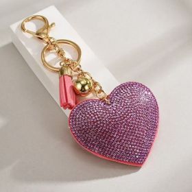 Heart-shaped Rhinestone Leather Keychain With Tassels (Option: 1)