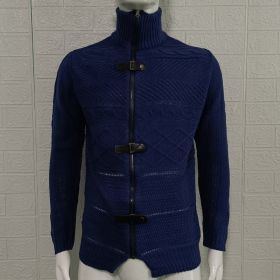 Autumn And Winter Turtleneck Men's Cardigan Coat (Option: Purplish Blue-S)
