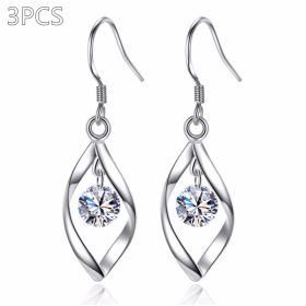 Zircon Reduction Silver Earrings (Option: Platinum-3PCS)