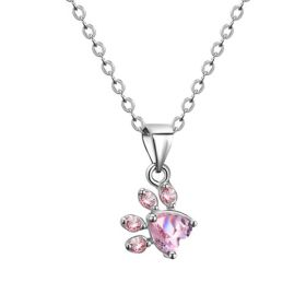 New Cat Bear Dog Paw Ring for Women Jewelry Sets (Option: Pink sliver necklace)