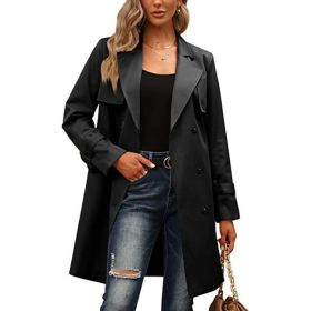 European And American Autumn Women's Double Breasted Fashion Casual Trench Coat (Option: Black-S)