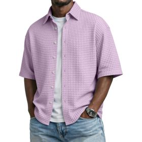 Men's Solid-Colored Waffle-Weave T-Shirt With Lapel Collar (Option: Purple-S)