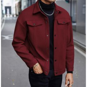 Lapel Woolen New Men's Casual Sports Jacket (Option: Red-M)