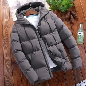 Winter Men's Solid Color Hooded Padded Coat (Option: Grey-4XL)