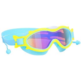 3 Colors Option - 1Pc Kids Swim Goggles With Ear Plugs For Kids UV Protection Anti-Fog Leak Proof Wide View Pool Swimming Goggles For Youth Boys Girls (Option: BlueWithYellowRim)