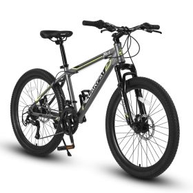 S24102 24 Inch Mountain Bike Boys Girls, Steel Frame, Shimano 21 Speed Mountain Bicycle With Daul Disc Brakes And Front Suspension MTB (Option: Gray)