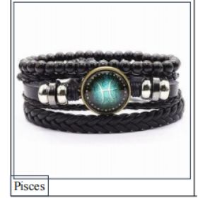 Vintage Braided Leather Cord Set Bracelet, Cowhide Hand Cord, Men's Leather Bracelet (Option: Pisces)
