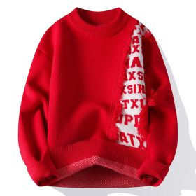 Fashionable Knitted Pullover Men's Long Sleeve (Option: Red-M)