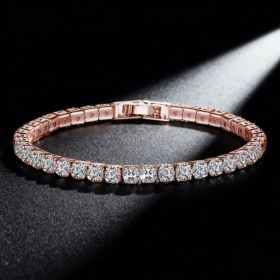 Sparkling Tennis Chain Bracelet, 14K Gold Plated Cubic Zirconia Wristband, Dainty Unisex Jewelry For Wedding, Party & Daily Wear (Option: Rose Gold)