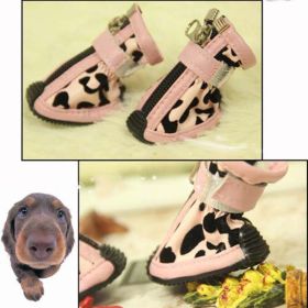 New Fashion PU Leopard Print Pet Shoes (Option: Pink-Size3)