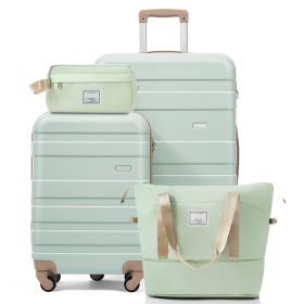 4-Piece Luggage Set  - 20in Carry-On, 28in Checked Suitcase with TSA Lock Travel Duffel Bag Wet-Dry Toiletry Bag,green (Option: Green)