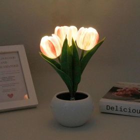 LED Simulated Tulip Night Light String For Vases, Three-headed Tulip Decorative Pot Plant Atmosphere Lamp, Suitable For Birthday Gifts , Creates A War (Option: pink)