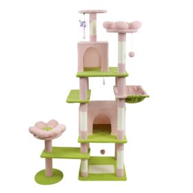 71 inch flower cat tree with large condo removable flower cushion and hammock pink (Option: pink)