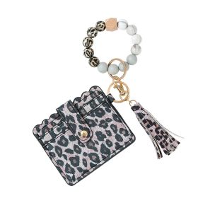 Women's Silicone Beads PU Tassel Silicone Bracelet Keychain (Option: Leopard Print)