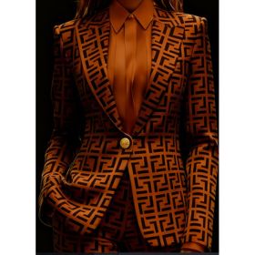 Houndstooth Lapel Slim Fit Suit Jacket For Women, Long Sleeve (Option: Caramel-5XL)