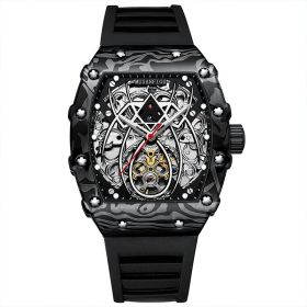 Barrel-shaped Fully Automatic Mechanical Luminous New Sports Fashion Mens Hollow-out Watch (Option: Black)