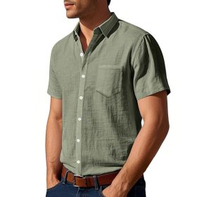 Solid Color Linen Shirt Short Sleeve Men (Option: Army Green-S)