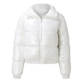 Bright Metallic Short Women's Cotton-padded Jacket (Option: White-S)