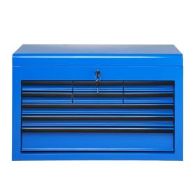 Heavy Duty Metal Tool Box, 24-inch, Portable Metal Tool Box with 9 Drawers, Small Tool Chest with EVA Liners, Ball Bearing Slide Drawers Locking & Pow (Option: Blue)