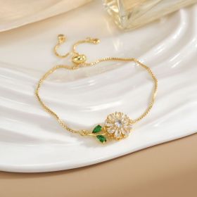 Simple Rotatable Flower Color-preserving Pure Copper Gold-plated Bracelet (Option: Rotating Bracelet 22)