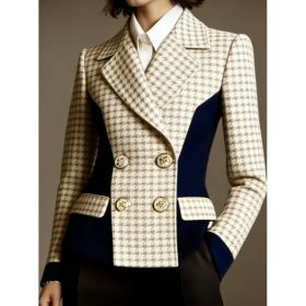 Women's Double-breasted Elegant Suit Jacket (Option: Off white-S)