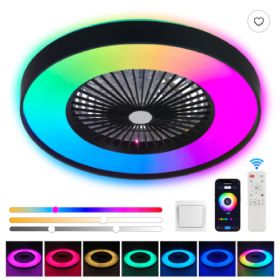 23 Inch Black Ceiling Fan Light With LED RGB   Dimmable & Color Changing, APP & Remote Control, Modern Smart Ceiling Fan For Living Room, Bedroom, And (Option: Black)