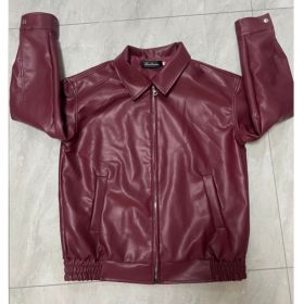 Leather Coat Women's Locomotive Style Top (Option: Wine Red-2XL)
