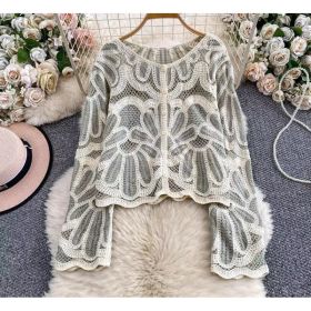 Loose-fitting Long-sleeve Hollow-out Knitted Cardigan Top (Option: White-Free Size)