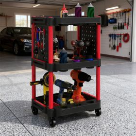 3-Tier Rolling Tool Cart, 200 LBS Capacity Plastic Utility Cart With Side Shelves For Garage, Workshop, Tikt0k Sale Prohibited (Option: Black Red)