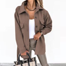Lapel Jacket Fashion Casual Single-Breasted Coat With Belt Spring Autumn Women's Clothing (Option: Brown-S)
